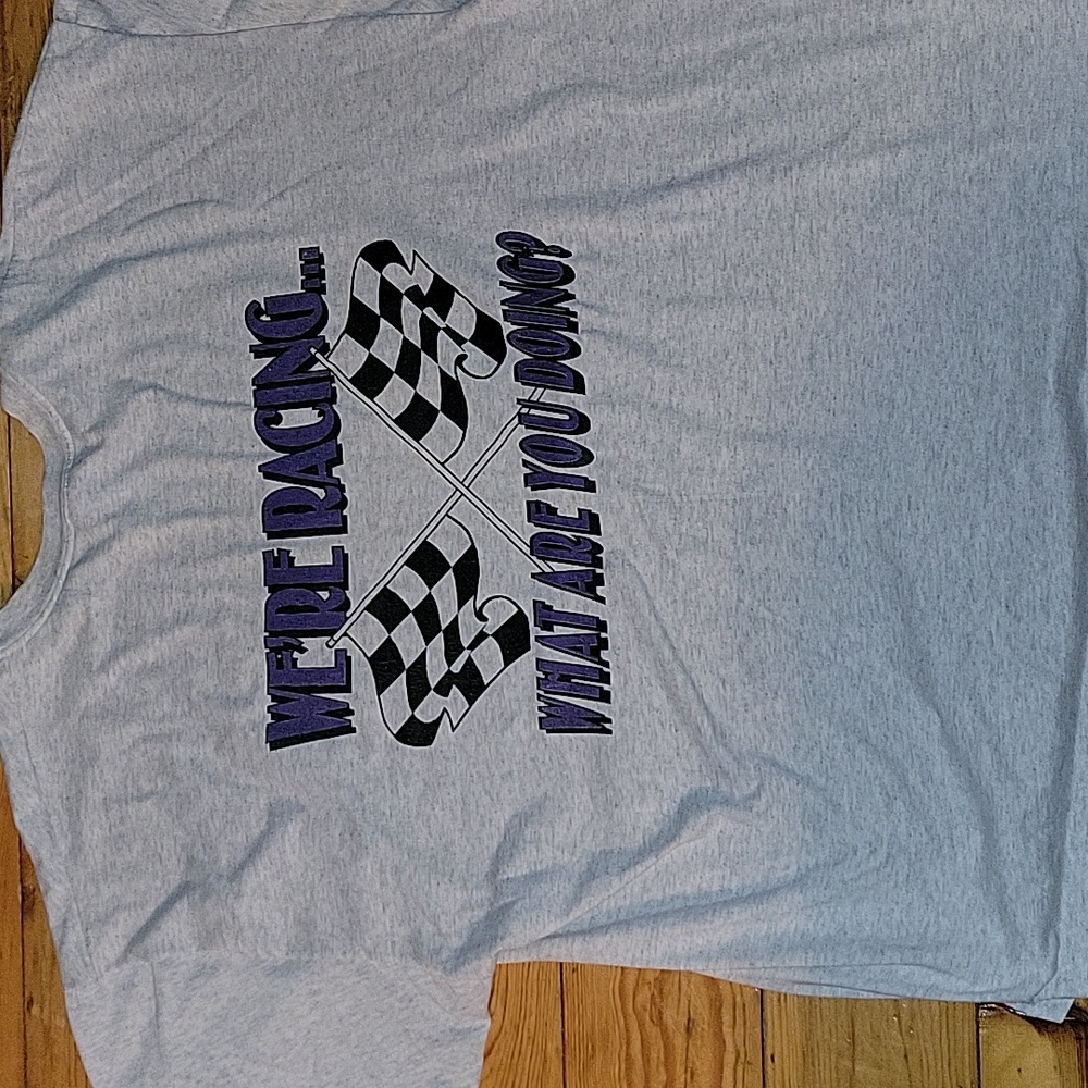 Vintage Racing Checkered Flags "WE'RE RACING... WHAT ARE YOU DOING?